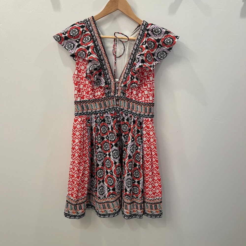 Anthropologie Flutter Sleeve Beaded mini dress, Size 4